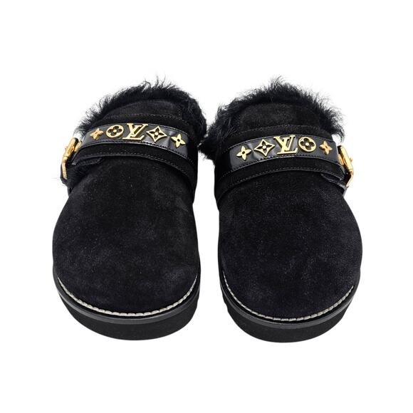 Louis Vuitton Winterbreak Black Suede Fur Lined Slip On Clog Mule Size 36 US 6 - Picture 3 of 10